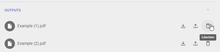 Der Screenshot zeigt Ihnen die Option ein Ausgabedokument für eine Aktivität zu löschen.