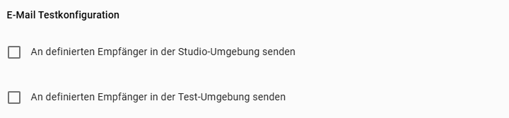 Der Screenshot zeigt die Option, im E-Mail-Vorlagen-Editor unter dem Reiter "Einstellungen" eine E-Mail-Testkonfiguration einzurichten.