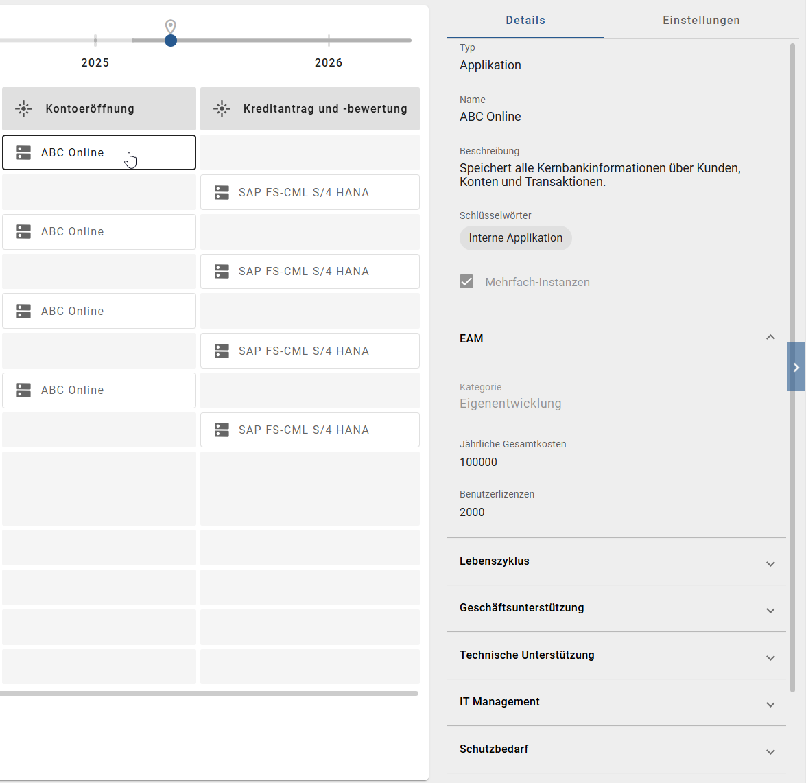 Der Screenshot zeigt ein ausgewähltes Objekt in einer Insight und dessen Details in der Registerkarte "Details" in der rechten Seitenleiste.